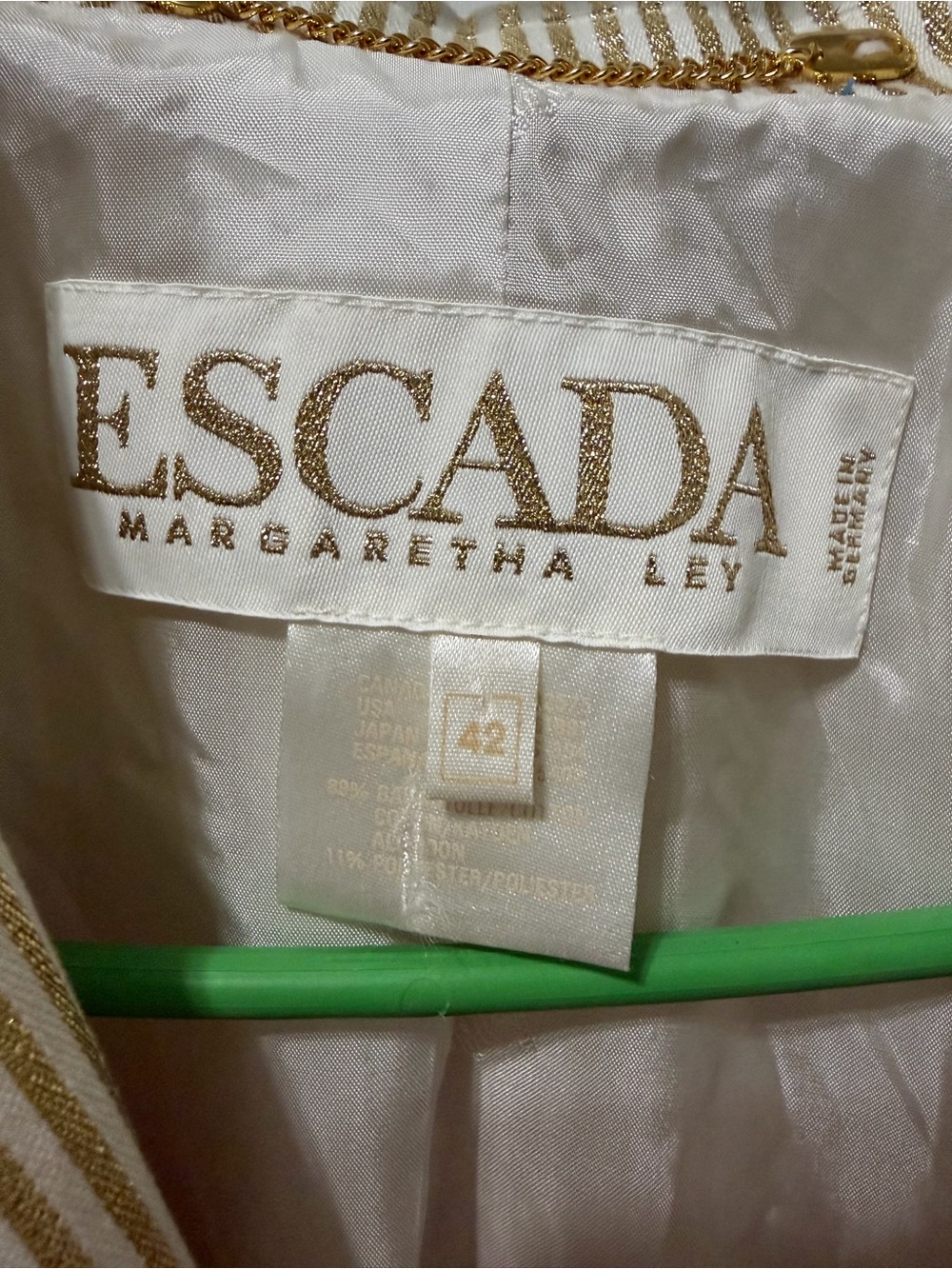 Vintage ESCADA Margaretha Ley Gold Metallic Stripe Double Breasted Blazer 42 - Picture 5 of 12